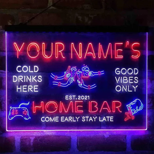 Miniatura 19 de Letrero de luz de neón LED tricolor para fiesta de cerveza, bar, personalizable, nombre, fecha, texto y cita, fuente verde y rojo y amarillo, 13 x