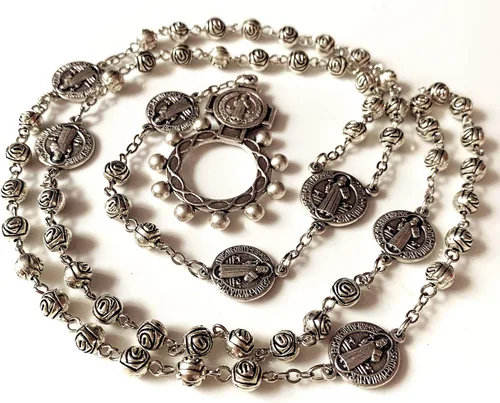 Miniatura 9 de elegantmedical Hecho a mano de cuentas de rosa católico San Benito Rosario Collar Cruz Caja de regalo Italia crucifijo, Zinc, No es una piedra