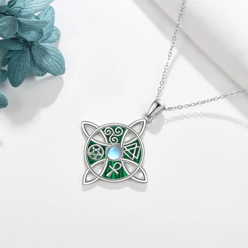 Miniatura 36 de YAFEINI Collar con dije de nudo de bruja de plata de ley, amuleto de bruja de cruz celta, regalo para mujer