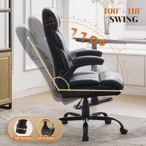 Miniatura 5 de Cómoda silla de escritorio de oficina de 500 libras, sillas de oficina grandes y altas con reposabrazos abatibles ajustables, silla