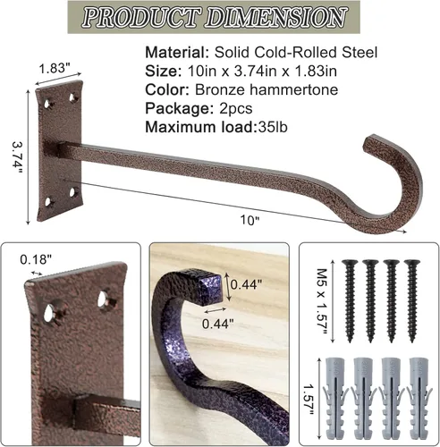 Miniatura 8 de QIEGL Soporte colgante para plantas de 6 pulgadas, gancho de metal para plantas, gancho de pastor decorativo para colgar linternas, comedero
