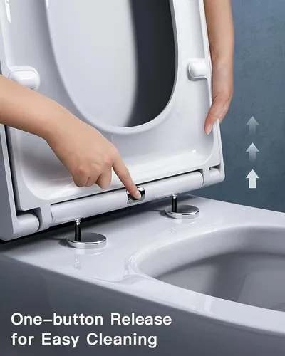 Miniatura 3 de Asiento de inodoro de cierre suave y enganche rápido alargado - Asientos de inodoro resistentes ajustables con bisagras de acero inoxidable