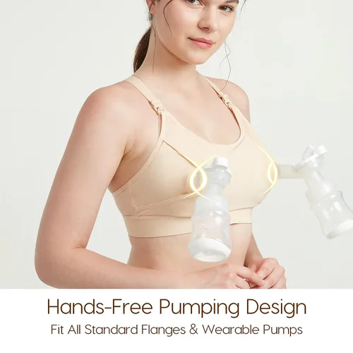 Miniatura 15 de Lupantte Brasier de bombeo manos libres para mujer, paquete de 2, cómodo brasier de extracción de leche con almohadillas, brasier de lactancia