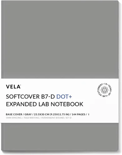 Vela Sciences B7-D - Cuaderno expandido de laboratorio de tapa blanda, 9.25 x 11.75 pulgadas (9.3 x 11.8 in), 144 páginas, encuadernado permanente,