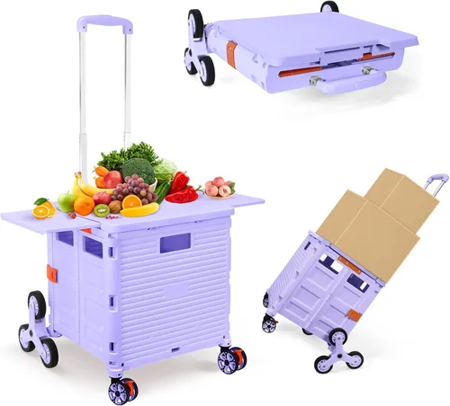 Miniatura 39 de Carrito plegable con ruedas, resistente al desgaste, sin ruido, carrito de compras con ruedas para comestibles, caja de herramientas de Caqui
