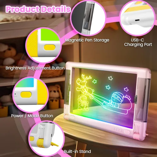 Miniatura 6 de Tablero de dibujo LED recargable, 15 pulgadas, 9 modos de luz de color, almohadilla de escritura con luz de neón para niños, juguete de regalo