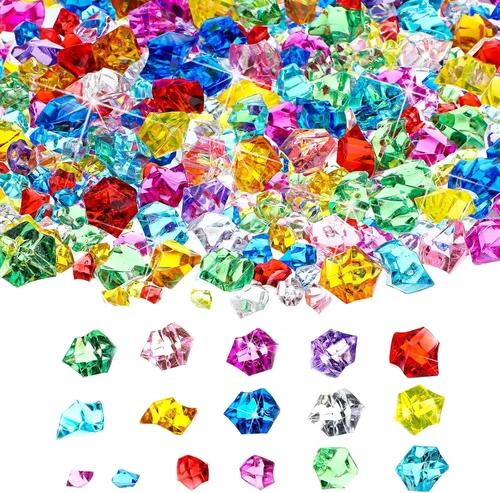 Syhood 570 piezas de 5 tamaños, gemas acrílicas falsas multicolor trituradas, piedras de hielo trituradas, piedras preciosas de plástico, tesoro