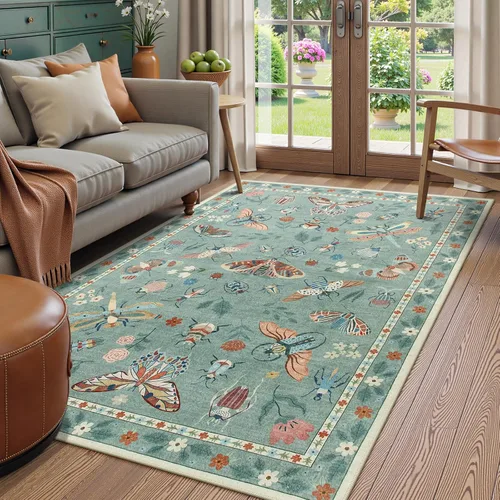 Miniatura 10 de Beeiva Alfombra Lavable para Pasillo 2x6 pies - Beige Vintage Resistente a Manchas Alfombra Floral para Cocina, Alfombras Bohemias
