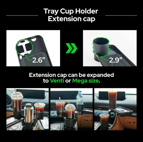 Miniatura 6 de Expansor triple de portavasos para automóvil con 2 bandejas adjuntables con base ajustable y botellas grandes