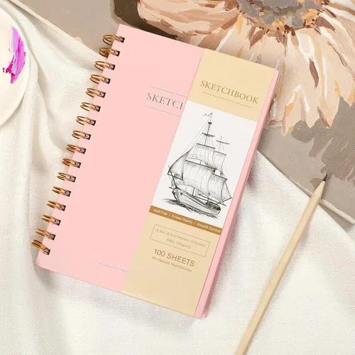 Miniatura 7 de Yoment Cuaderno de bocetos pequeño de 5.5 x 8.5 pulgadas para dibujar, 100 hojas de tapa dura en espiral para niños (68 libras/3.53 oz/m²), cuaderno