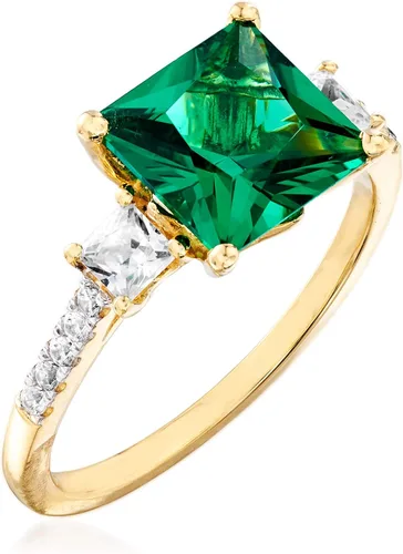 Miniatura 3 de Ross-Simons 3.00 Carat Simulated Emerald and .38 ct. t.w. CZ Ring in 18kt Gold Over Sterling