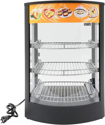 Miniatura 2 de Calentador de alimentos, 3 niveles de 800 W, pantalla de calentador de alimentos comercial para encimera eléctrica, estantes extraíbles, puerta