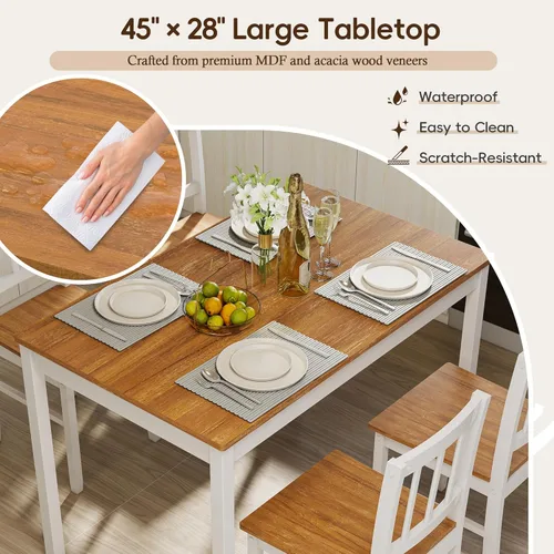 Miniatura 6 de Juego de mesa de comedor de 5 piezas para 4, juego de mesa de cocina rectangular de madera maciza con 4 sillas, juego de comedor de madera que