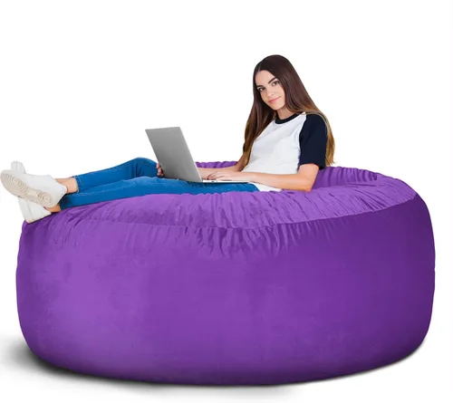 Miniatura 10 de Funda para silla de puf gigante para adultos (sin relleno, solo funda), cómoda funda de terciopelo holandés de 6 pies, funda de sofá mullida