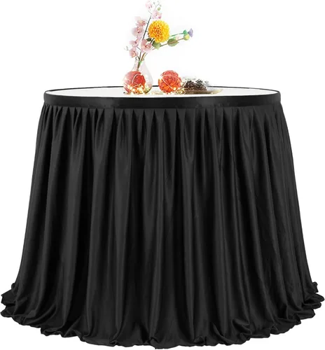 Miniatura 2 de PARTISKY Falda rectangular de poliéster negro, 6 x 72 pulgadas, resistente a las arrugas, con volantes plisados, perfecta para banquetes, bodas