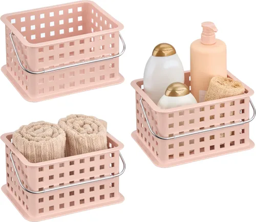 iDesign - Organizador de ducha pequeño con asa, organizador de ducha portátil para dormitorio o baño, paquete de 3, color rosa