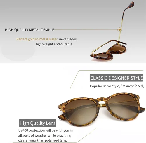 Miniatura 3 de SUNGAIT Gafas de sol redondas vintage para mujeres y hombres, estilo clásico retro