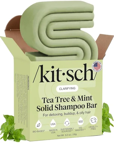 Kitsch Tea Tree & Mint Clarifying Shampoo and Shave Bar, Champú anticaspa para hombres y mujeres, sin plástico, sin sulfato. Champú para el cabello