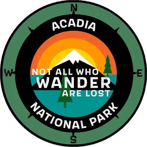 Parque Nacional Acadia, Maine - Not All Who Wander - Calcomanía de 3.5 pulgadas para ventana de coche, camión, vacaciones, recuerdo, viaje, tema