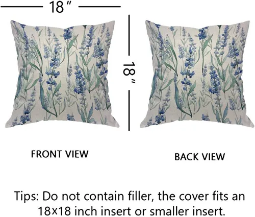 Miniatura 5 de EKOBLA Funda de cojín cuadrada de color lavanda, diseño floral azul, flores silvestres, flores románticas, hojas naturales, para hombres, mujeres