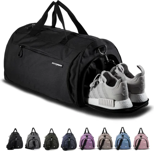 Fitgriff Bolsa de gimnasio para hombres y mujeres con compartimento para zapatos y artículos húmedos, bolsa de lona para viajes, deportes, fitness y