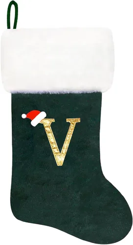 Miniatura 19 de Calcetines de Navidad bordados de 20 pulgadas con monograma, terciopelo negro con puño de felpa blanca supersuave, adornos clásicos para decoración
