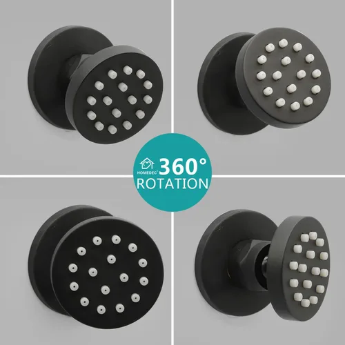 Miniatura 2 de HOMEDEC Cabezal de ducha redondo de latón de 2 pulgadas, para masaje, spa, soporte de pared, 4 piezas, negro mate