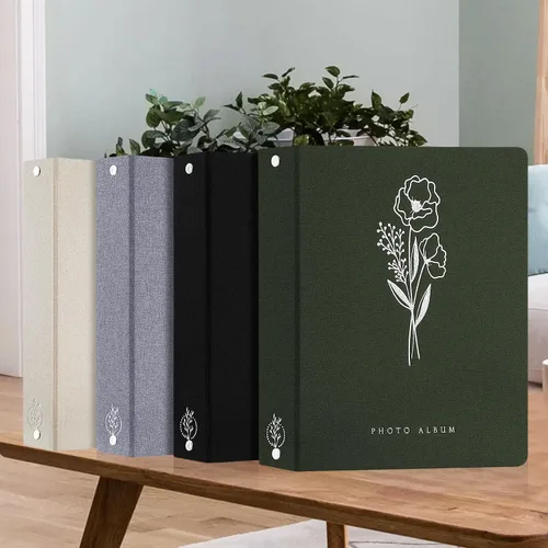 Miniatura 6 de Lanpn Álbum de fotos de 9 x 12 pulgadas, tapa dura de lino, sin ácidos, bolsillo de carga superior, libro de fotos con fundas que sostiene 52