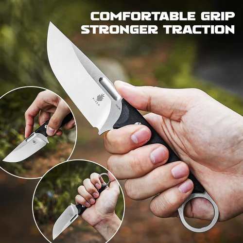 Miniatura 4 de Cuchillo de hoja fija Kizer Cabox de 3.36" (8.53 cm) 154CM de acero con mango G10 y funda para supervivencia y campamento 1048C1