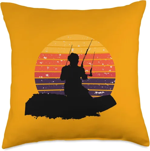 Kitesurf Gifts and Surf Lover Tees by taiche Kitesurfer Surfing The Wave Artistic Silhouette Retro Sunset Throw Pillow, 18x18, Multicolor