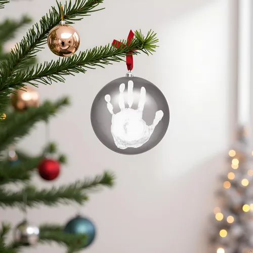 Miniatura 5 de Adorno de Bola de Huella de Mano de Bebé de Navidad, Incluye Pintura para Impresión de Bebé, Regalo de Recuerdo Navideño de Recién Nacido, Bola