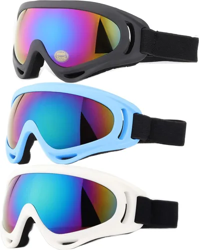 Gafas de esquí, paquete de 3 gafas de nieve para hombres, mujeres, niños y jóvenes, protección UV400 para esquí y snowboard