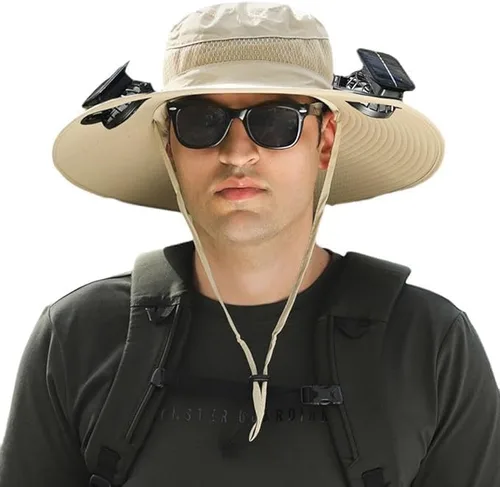 Miniatura 15 de Sombrero de ventilador solar de ala ancha, ventilador solar de ala ancha, sombrero de pesca al aire libre, sombreros de ventilador solar