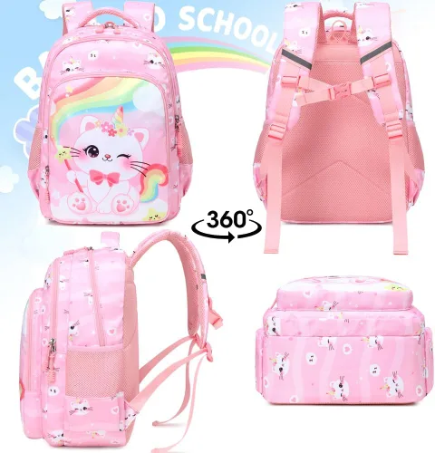 Miniatura 34 de Juego de mochila para niñas y adolescentes, mochila escolar para niños con bolsa para el almuerzo, estuche para lápices, mochilas escolares