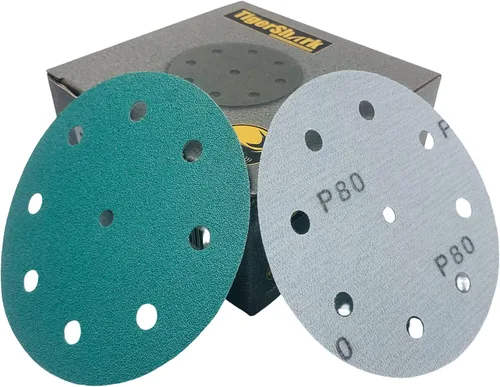 TigerShark Discos de lijado de 5 pulgadas 9 agujeros de grano seco húmedo 80 paquete de 50 piezas película especial de revestimiento antiobstrucción