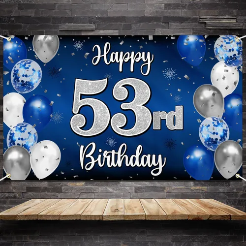 Miniatura 211 de Decoración de feliz cumpleaños 35, globo azul y plateado de 35 años, cartel grande de telón de fondo de cumpleaños, suministros para fiesta de 35th