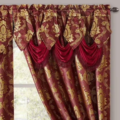 Miniatura 4 de HOMEIDEAS Cortinas de jacquard con diseño paisley burdeos, cortinas de ventana victorianas de lujo, juego de 2 paneles con cenefa adjunta y forro