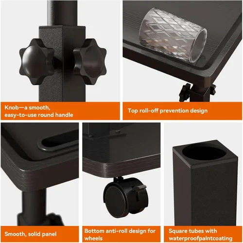 Miniatura 6 de IBUYKE Mesa auxiliar en forma de C ajustable en altura, mesa giratoria de 360° con ruedas, mesa auxiliar para espacios pequeños, sala de estar