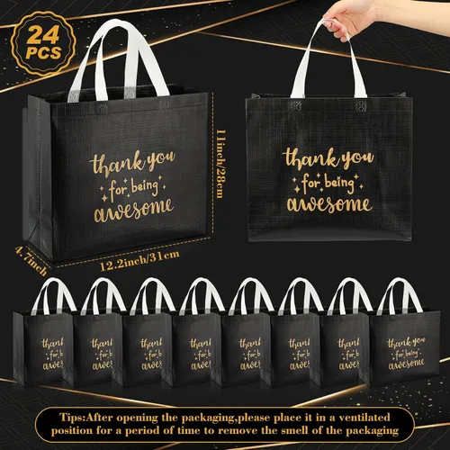 Miniatura 3 de Abbylike 24 bolsas de regalo de agradecimiento a granel para empleados, bolsas con asas, reutilizables para graduación, día del padre, oficina, Negro