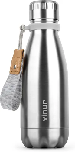 Miniatura 12 de VINUR Botella de agua para niños, 9 onzas, acero inoxidable, doble pared, aislada al vacío, botella de agua para la escuela, frasco en forma de cola