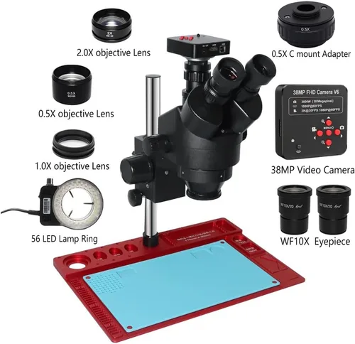 Miniatura 2 de Microscope Accessories Kit 3.5X-90X Trinocular Industry Microscopio Zoom Magnification Circuit Inspection Stereo Microscope with 56 LED Light
