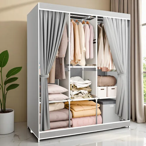 Miniatura 6 de BAOKALER Armario portátil para colgar ropa de 67 pulgadas de ancho, gran capacidad, armario portátil con tapa, estantes de almacenamiento y 3