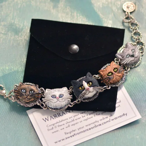 Miniatura 4 de Plata Gato los amantes pulsera, Animal Rescue, siamés, Persa, Esmoquin, KittyFaces, Cat JewelryPet Jewelry- Cat Lover Giftsby Sweet Romance