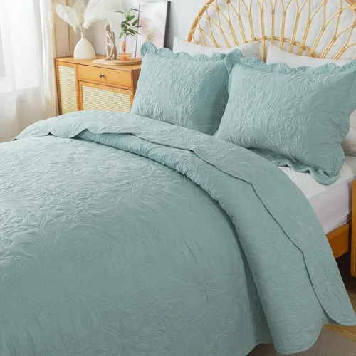 Miniatura 76 de HoneiLife - Juego de colcha de tamaño Queen, juego de ropa de cama de pana bordada de 3 piezas, colcha de lujo, ligera, cálida, para todas las Pana