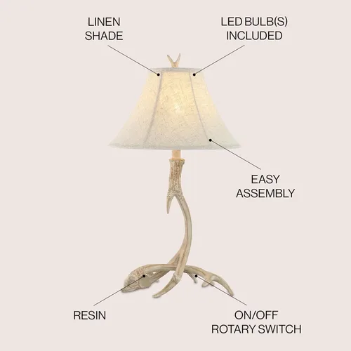 Miniatura 3 de JONATHAN Y Lámpara de mesa de resina rústica beige de 27.5 pulgadas para sala de estar, dormitorio, pantalla de lino gris claro, lámpara de mesita
