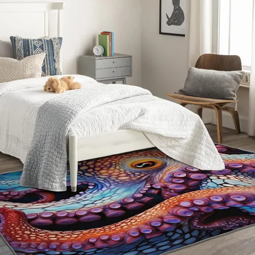 Miniatura 2 de Alfombra de pulpo, alfombra Kraken de 2 x 3 pies, alfombras Kraken para entrada, sala de estar, dormitorio, alfombra de área pequeña de tentáculo
