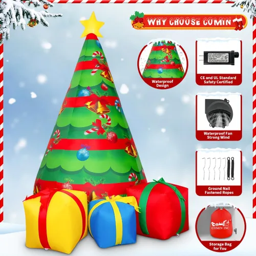 Miniatura 6 de COMIN Árbol inflable de Navidad de 7 pies para decoración al aire libre, caja de regalo de patio inflable con LED integrados para decoración