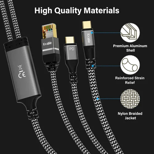 Miniatura 5 de Cable Ethernet a USB-C, 6 pies, cable tipo C a RJ45 con USB-C macho, carga rápida PD de 100 W, Gigabit, para MacBook Surfing Internet