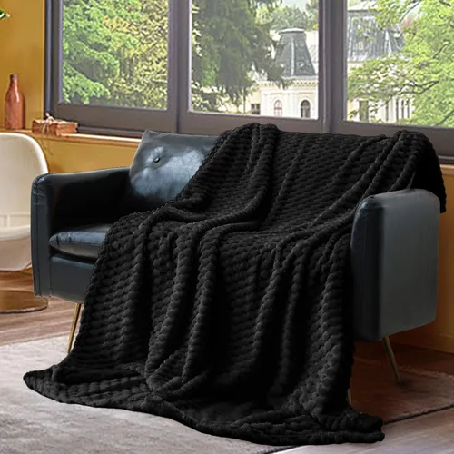 Miniatura 3 de Vessia - Manta de forro polar de franela (50x70 pulgadas), manta 3D de jacquard negra, esponjosa y cálida para sofá, sillón, cama, silla, 300GSM