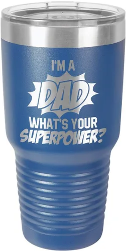 Miniatura 14 de IM A DAD WHATS YOUR SUPERPOWER Vaso de 30 onzas con pajita y tapa superior deslizante Taza de viaje grabada con láser Comparar con Yeti Rambler